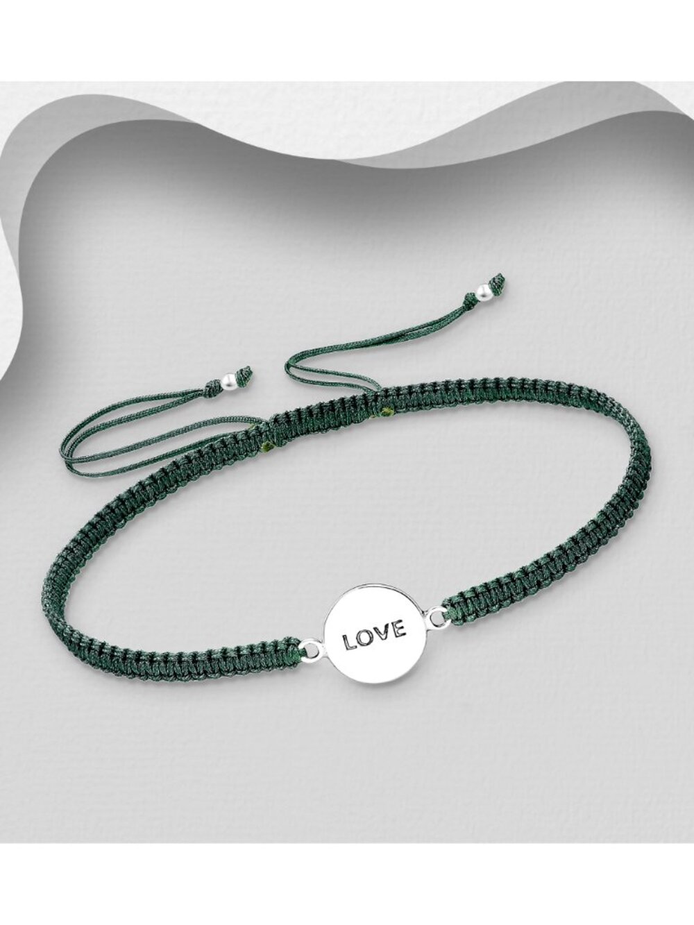 925 Sterling Silver Tag & "Love" Message with Adjustable Thread Bracelet